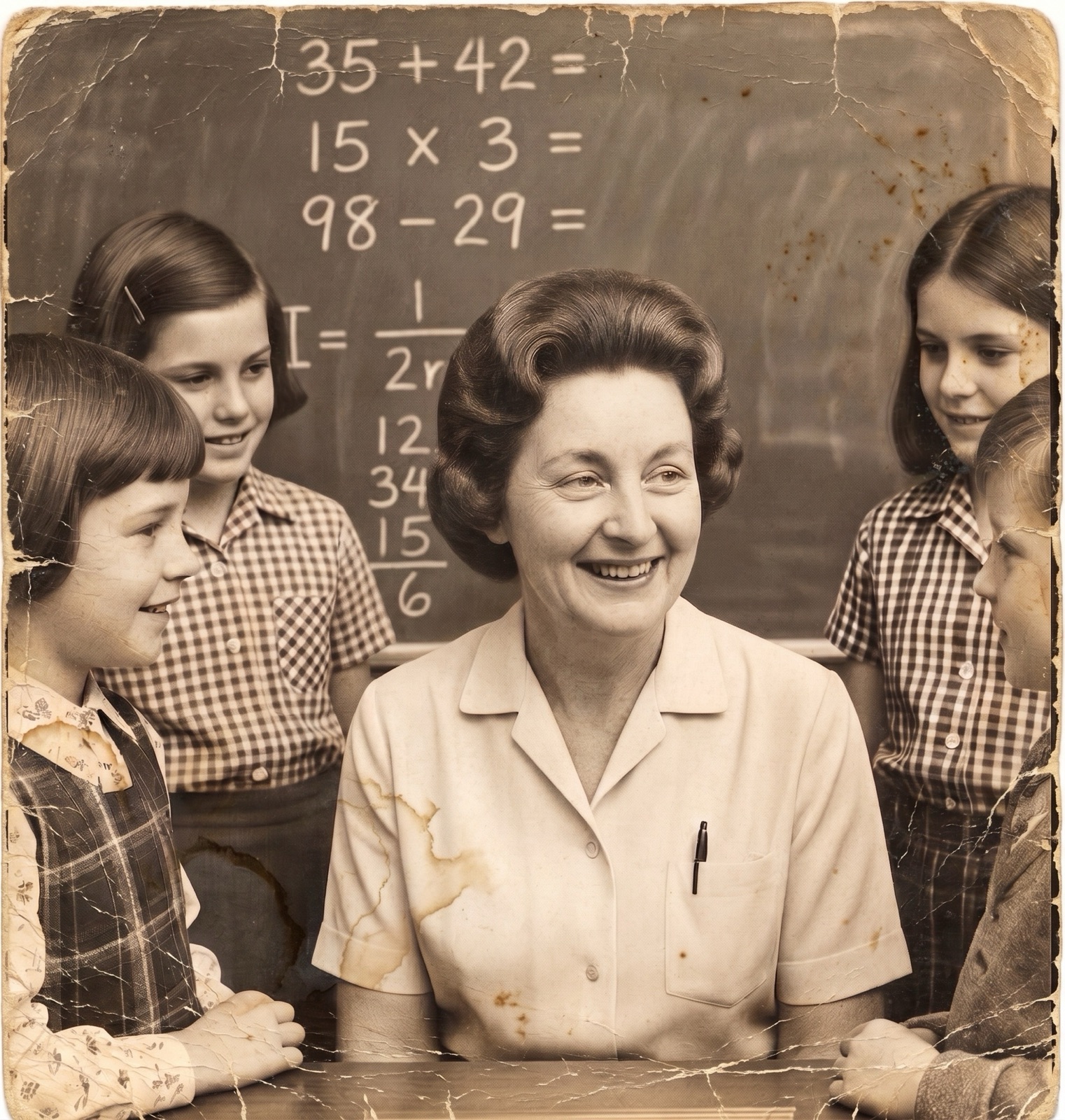 Mrs. Eleanor at the chalkboard, doing what she loved best.